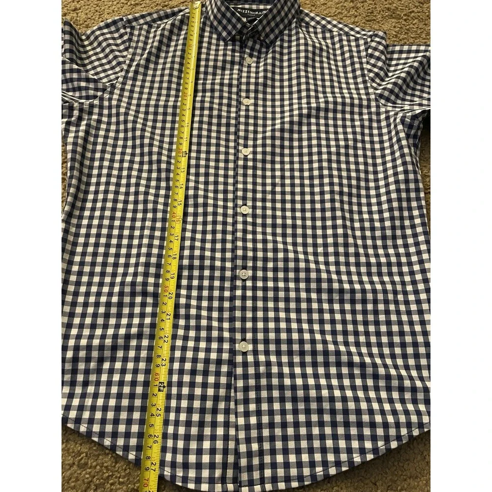 Mizzen & Main Leeward Long Sleeve Button Up Shirt Blue Check Logo Small JBHS